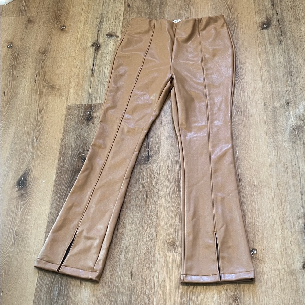 Tan Faux Leather Flare Pants AFRM Large 100% Polyurethane